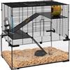 PawHut Gabbia per Criceti a 3 Livelli con Ruota, Rampe e Fondo Rimovibile, 60x40x57cm, Nero