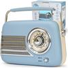 UK Technology Radio Portatile, Altoparlante Bluetooth Radio a Batteria, FM/Bluetooth, Batteria Portatile Ricaricabile, Radiolina FM Retro, Manopola di Regolazione Extra Large,USB (Blu)