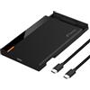FANTEC PL-25U31 USB3.2 Gen2 SSD/hard drive enclosure for 1x SATA 2.5 inch SATA SSD/HDD (max. 9.5mm height), transfer rates up to 10Gbit/s (SUPERSPEED+), USB-C, no tools required, plastic, black