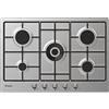 Candy Classic Piano Cottura a Gas 5 Fuochi, Acciaio Inossidabile, Bruciatore a Doppia Corona, Griglie Smaltate Leggere e Lavabili in Lavastoviglie, 74,5 x 51 x 3,5 cm, Color Inox - CHW74WTX