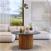 DEGHI Tavolino rotondo 80 cm con top in marmo verde e base in legno naturale cannettato - Khalid