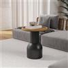 DEGHI Tavolino rotondo 40 cm in metallo nero con top in rattan naturale - Lothma
