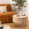 DEGHI Tavolino contenitore rotondo 60 cm in legno con 2 ante scorrevoli cannettate - Petras