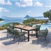DEGHI Set pranzo con tavolo allungabile 200/300x100 cm e 6 sedie in alluminio antracite e corda verde - Clerc