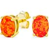 Bling Jewelry Semplici Orecchini A Perno Ovali In Opale Sintetico Di Lusso Color Arancione Fuoco Classico Placcati In Oro Giallo 14 Carati Su Argento Sterling .925 Pietra Preziosa Di Ottobre Di 7 MM Di Diametro