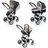 Foppapedretti Trio Supertres I-Size, Sistema Modulare Combinato per Bambini, Navicella Passeggino e Seggiolino auto I-Size, Maniglione e Poggiagambe Regolabili, conforme ECE R129, Denim Perla