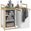 HOMCOM Cesto Portabiancheria in Bambù, Mobile Portabiancheria da Bagno con Maniglie, 2 Borse Estraibili e Ripiano a Doghe, 70x36x70 cm, Bianco