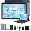 FEONAL 2025, tablet Android 14 da 10 pollici, tablet 4 G LTE con 2 slot SIM 1 SD, 5 G Wifi Tablet PC con 14 GB + 128 GB (1TBTF), tablet 3 in 1 con tastiera, mouse otta-core, 1080FHD, 13 MP + 8 MP, 7000 mAh