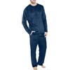 Ruamilyy Set pigiama da uomo, lungo, invernale, in pile, due pezzi e pantaloni da sonno, in morbida flanella, a maniche lunghe, in pile, con tasche, Blu marino, M