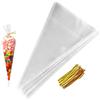 AZWOOD - Sacchetti trasparenti per caramelle, 30 x 16 cm, 100 sacchetti per caramelle con 100 raccoglitori, sacchetti di cellophane trasparenti per caramelle, cioccolato, biscotti, popcorn