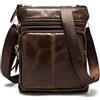 FuninCrea Vera Pelle Borsello Uomo Tracolla Piccolo Messenger Bag con 4 Tasche con Cerniera, Casual Borsello Uomo Pelle Morbido Borsa Tracolla Uomini con Tracolla Staccabile, Marrone