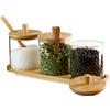 gouveo set di 3 barattoli per spezie 350 ml su vassoio - piccole ciotole per snack con coperchio e cucchiaio - set da tavola in vetro borosilicato per servire spezie, tè, caffè, zucchero, snack
