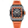 FORSINING Orologio al quarzo alla moda da uomo, scheletro, rettangolare, quadrante grande, analogico, orologio da polso da uomo, casual, business, cinturino in silicone, orologi militari, arancione