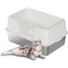 Crevyteg Lettiera per gatti in acciaio inossidabile, con grandi lati alti in acciaio inox, lettiera in metallo, facile da pulire, anti-spruzzi, profonda, semi-chiusa, bianca, 60 x 40 x 31,5 cm