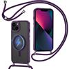 XTCASE Cover Magnetica per iPhone 14 con Cordino, [Compatibile con MagSafe] Ultra Sottile Custodia Traslucida Opaca Retro Resistente ai Graffi Paraurti in TPU Antiurto Protettiva Case, Viola