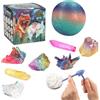 Depesche 12156 Dino World Galaxy - Set da scavo per Bambini, Sfera Colorata con 3 Gemme, Inclusi Martello, scalpello e Pennello