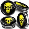 SkinoEu 4 x 75 mm Coprimozzi per Cerchi Compatibili per Mercedes Benz Copricerchi in Lega Tappi Ruota 6470207 / B66470200 Teschio Nero Giallo CM 37