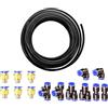 HUAZIZ Tubo Pneumatico PU 12 mm OD 8 mm ID, 5 M Nero per Aria Compressa, Con 8 Connettori Rapidi a Pressione (Forma Y/T/L/I)
