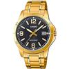 Casio Orologio da polso da uomo al quarzo classico cinturino in acciaio inox oro cassa in ottone display analogico nero - MTP-V004G-1B
