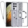Kokio Glitter Magnetica Cover per Samsung Galaxy S21 Ultra 5G con Cordino, Compatibile con MagSafe, Brillantini Sottile Silicone TPU Antiurto Protezione Custodia per Samsung S21 Ultra Bumper, Argento