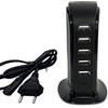 Leikurvo Caricatore USB multiuso, 6 porte, ricarica multipla, alimentatore di rete, caricatore da scrivania con cavo di alimentazione, ricarica rapida, compatibile con cuffie, cellulare, tablet, smartphone (EU