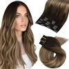 Moresoo Extension Capelli Veri Clip Balayage Marrone 45 cm 80g #4/10/16 5pz | Fissaggio Sicuro, Aspetto Fluido, Look Glamour, Massima Morbidezza, Pettinatura Libera