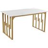 FC Moderno rettangolare Tavolo da pranzo, con piano in MDF motivo in marmo, 140x80x75 cm, Bianco+Oro