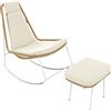 GL Store Poltrona a Dondolo con Poggiapiedi e Cuscini Imbottiti per Terrazza o Giardino, Sedia a Dondolo con Corda Intrecciata, Beige e Marrone | Aosom Italy