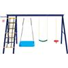 GL Store Set altalena multifunzionale per esterni con 3 altalene, struttura da arrampicata, canestro da basket, 310x174x203 cm, Antico blu