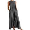 QWUVEDS Abiti Invernali Donna Elegante Senza Maniche Colore Donne Girocollo Gonna Lunga Abito Casual Solido Donna Abito In Maglia Con Pizzo, grigio., M