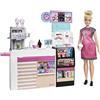 Barbie - Caffetteria di Barbie con Bambola Curvy da 30 cm e Più di 20 Pezzi per un Gioco Realistico, 3+ Anni, GMW03