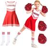 LXYYDS Cheerleader Costume Bambina, Vestito Cheerleader Bambina, Costume da Cheerleader per Ragazze, Bambini Cheerleading Outfit con Pompon e Calzini, Halloween Carnevale Evento Sportivo (130)