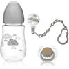 Kiokids Set Biberon, Ciuccio e Clip - Grigio
