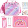 JYPS 3PZ Lunch Box Set, Borsa Termica Porta Pranzo, Bento Box, Borraccia per Bambini, Senza BPA Microonde e Lavastoviglie, con Cucchiaio e forchetta, Porta Pranzo con Scomparti per Scuola (Unicorno)
