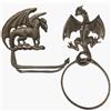 Konjouror Porta carta igienica in ghisa con drago gotico e anello per asciugamano, accessori decorativi da parete, 2 pezzi