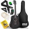 Pyle Chitarra Acustica per Principianti 86 Centimetri Junior con Set Accessori, Custodia, Borsa, Corde in Acciaio, Cinturino Nylon, Accordatore, Destra, Nero Opaco