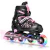 ERNAN Pattini in linea regolabili per bambini,Pattini in linea, pattini in linea per bambini con ruote illuminate, Per ragazze e ragazzi, per uso interno ed esterno (Pink, L)