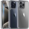TAURI Cover per iPhone 15 Pro, [3 in 1] 1 Custodia[Senza Ingiallimento] con 2 Pellicole Vetro Temperato, [Protezione Antiurto Militare] Sottile Antishock, Anticaduta- Grigio