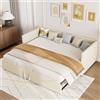 DAHUEN Divano letto 90/180 x 200 cm, divano letto matrimoniale convertibile con letto estraibile, letto con rete a doghe, tessuto vellutato, beige, materasso non incluso (Beige)
