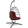 SereneLife Sedia a Dondolo a Uovo con Supporto, Capacità Fino a 250 Kg, Sedia Sospesa Poltrona a Dondolo in Rattan con Struttura in Acciaio Verniciato a Polvere per Casa e Giardino con Cuscino