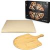 Navaris Pietra Refrattaria per Cottura Pizza - per Cuocere nel Forno di Casa Pane Pizze - Teglia Rettangolare 38x30cm Cordierite 800° con Pala bambù