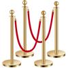VEVOR Paletto di Sostegno, Set di 4, Barriere di Controllo della Folla con 2 Corde di Velluto Rosso, Coda di Palo di Sostegno in Acciaio Inox Dorato 1,5 m con Base Cava per Festa, Matrimonio, Mostra
