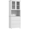 HOMCOM Dispensa Cucina Alta con Armadietto a 2 Livelli e 3 Cassetti, in MDF, 68x38x172 cm, Bianco|Aosom