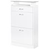 HOMCOM Mobile Scarpiera in Legno con 2 Ante a 2 Livelli, Cassetto e Ripiano in Vetro 60x24x105.5 cm, Bianco