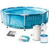 Intex 28208NP - Piscina Fuori Terra Metal Frame Beachside Rotonda, Pompa Filtro 1250 L/h, 4485 L, Acciaio e PVC, Multicolore, 305x76 cm