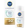 NIVEA SUN Derma Skin Clear Crema Solare Viso SPF50+ da 40 ml, Protezione solare con complesso Anti-Imperfezioni + Niacinamide, Crema viso SPF 50+ in fluido ultra leggero