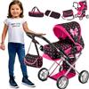 Kinderplay Carrozzina per Bambole, Passeggino per Bambole - Gondola, L'altezza del manico è di 36.5-64 cm, Passeggino Giocattolo, Costruzione Leggera e Stabile, KP0200R