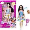 Barbie - La Mia Prima Barbie, giocattolo per bambini 3+ anni, Bambola alta 34 cm con busto morbido e arti snodati, con abito blu e borsetta, accessori e cucciolo di peluche, HLL22