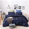 Loussiesd Set di biancheria da letto Star Constellation Set di biancheria da letto Galaxy Universe e biancheria e adulti, a pois geometrici copriletto con animali, blu navy 2 pezzi per camera singola