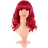 MapofBeauty 14 Pollice/35 cm Corto Wavy Bob Parrucche Con Frange Shoulder Lunghezza Ricci Parrucche Flat Bang Capelli Sintetico Parrucca (luminoso Rosso)